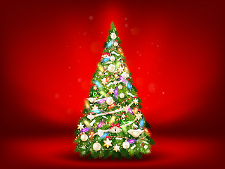 Image showing Christmas fir tree on red. EPS 10