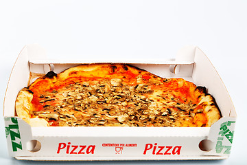 Image showing Takeaway Italian pizza with mushrooms