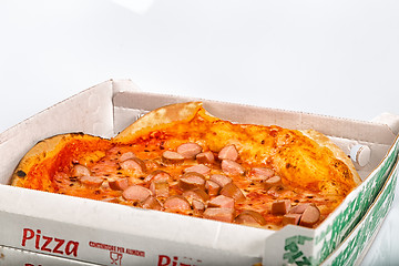 Image showing Takeaway Italian pizza with hot dog