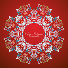 Image showing Ornamental round lace pattern.Delicate circle background