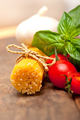 Image showing Italian spaghetti pasta tomato and basil