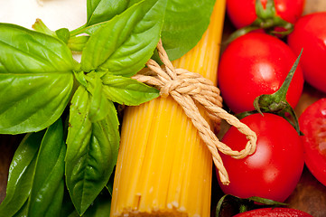 Image showing Italian spaghetti pasta tomato and basil