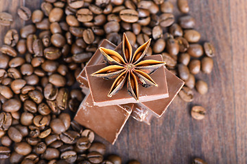 Image showing Closeup shot to anise, chocolate and coffee beans