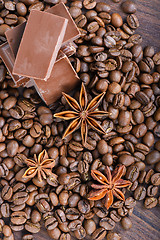 Image showing The chocolate, coffee beans and anise