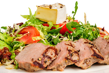 Image showing Veal meat with fresh vegetable salad