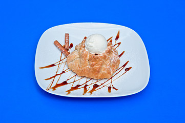 Image showing apple strudel with ice cream