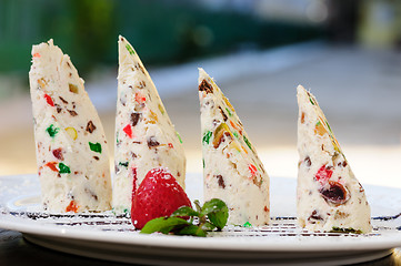 Image showing Semifreddo with succades and strawberry