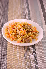 Image showing Chinese Cuisine - Fried Rice with Vegetables and Meat