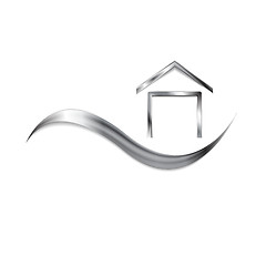 Image showing Metallic logo with wave and house symbol
