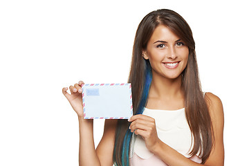 Image showing Woman showing blank envelope