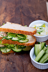 Image showing fresh vegetarian sandwich with garlic cheese dip salad