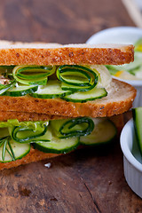 Image showing fresh vegetarian sandwich with garlic cheese dip salad