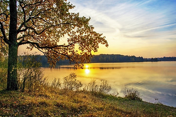 Image showing Autumn sunset on the lake