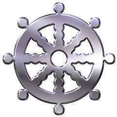 Image showing 3D Silver Buddhism Symbol Wheel of Dharma