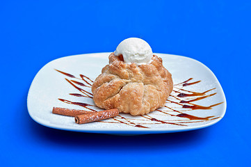 Image showing apple strudel with ice cream