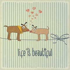 Image showing Retro illustration with happy couple dogs in love and phrase 