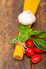 Image showing Italian spaghetti pasta tomato and basil