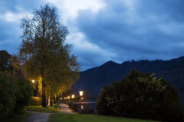 Image showing Bavarian lake Schliersee with dramatic clouds at night