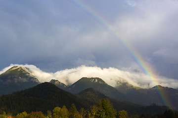 Image showing Landscape of Bavarian mountains with rainbow