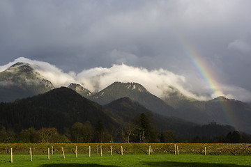 Image showing Landscape of Bavarian mountains with rainbow