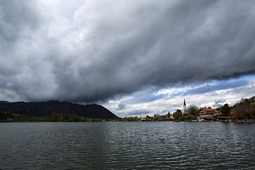 Image showing Bavarian lake Schliersee with dramatic clouds