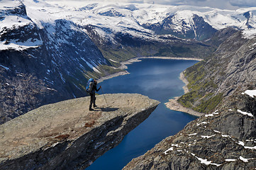 Image showing Hiker on Trolltunga, Norway