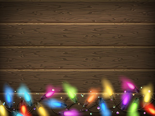 Image showing Vintage Christmas planked wood with lights. EPS 10