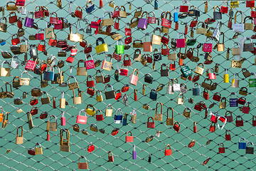 Image showing A lot of padlocks on the bridge