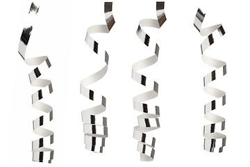 Image showing Silver ribbons in front of white background