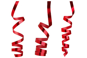 Image showing Red ribbons in front of white background