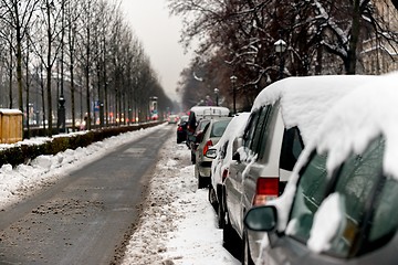 Image showing Cars covered in snow after blizzard