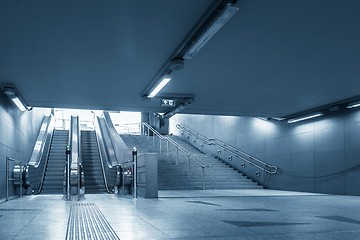 Image showing Moving escalator in the business center