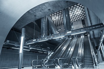 Image showing Moving escalator in the business center