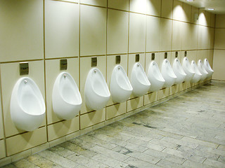 Image showing Row of urinals