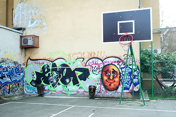 Image showing Basketball yard painted in graffiti