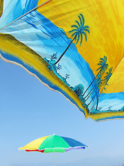 Image showing Parasols on beach