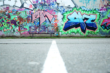 Image showing Colorful wall with graffiti