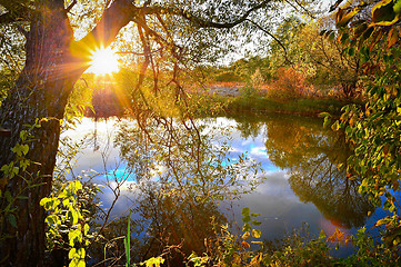 Image showing Colorful autumn sunset on the river