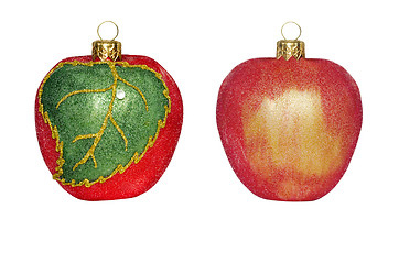 Image showing 2 Christmas decorations in the form of apple on a white backgrou