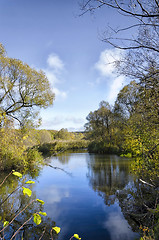 Image showing View of the river from the sky and the reflection of clouds