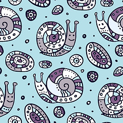 Image showing Seamless pattern of cartoon snails.