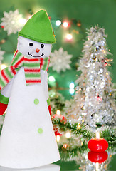 Image showing Christmas new year decoration with snowman and candles 