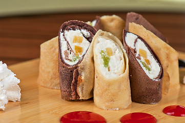 Image showing pancake roll with marmalade