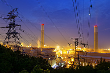 Image showing petrochemical industrial plant at night 