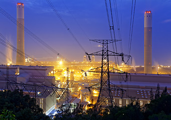 Image showing petrochemical industrial plant at night 