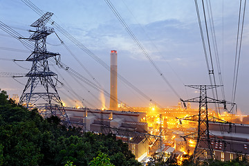 Image showing petrochemical industrial plant at night 