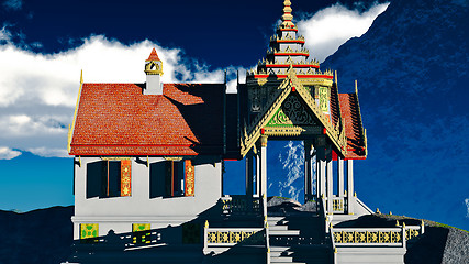 Image showing Buddhist temple in mountains