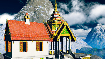 Image showing Buddhist temple in mountains