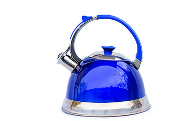 Image showing Bright blue kettle on a white background.