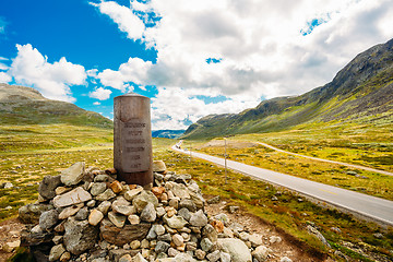 Image showing Navigation Mark Pointer Near Highway On Norway Mountain